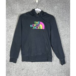 The North Face Pullover Hoodie Sweatshirt Womens Medium Neon SPELLOUT Pocket‎